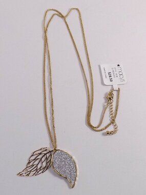 Macy's Angel Wing Pendant Necklace Gold-tone Silver-tone Glitter 32" Long